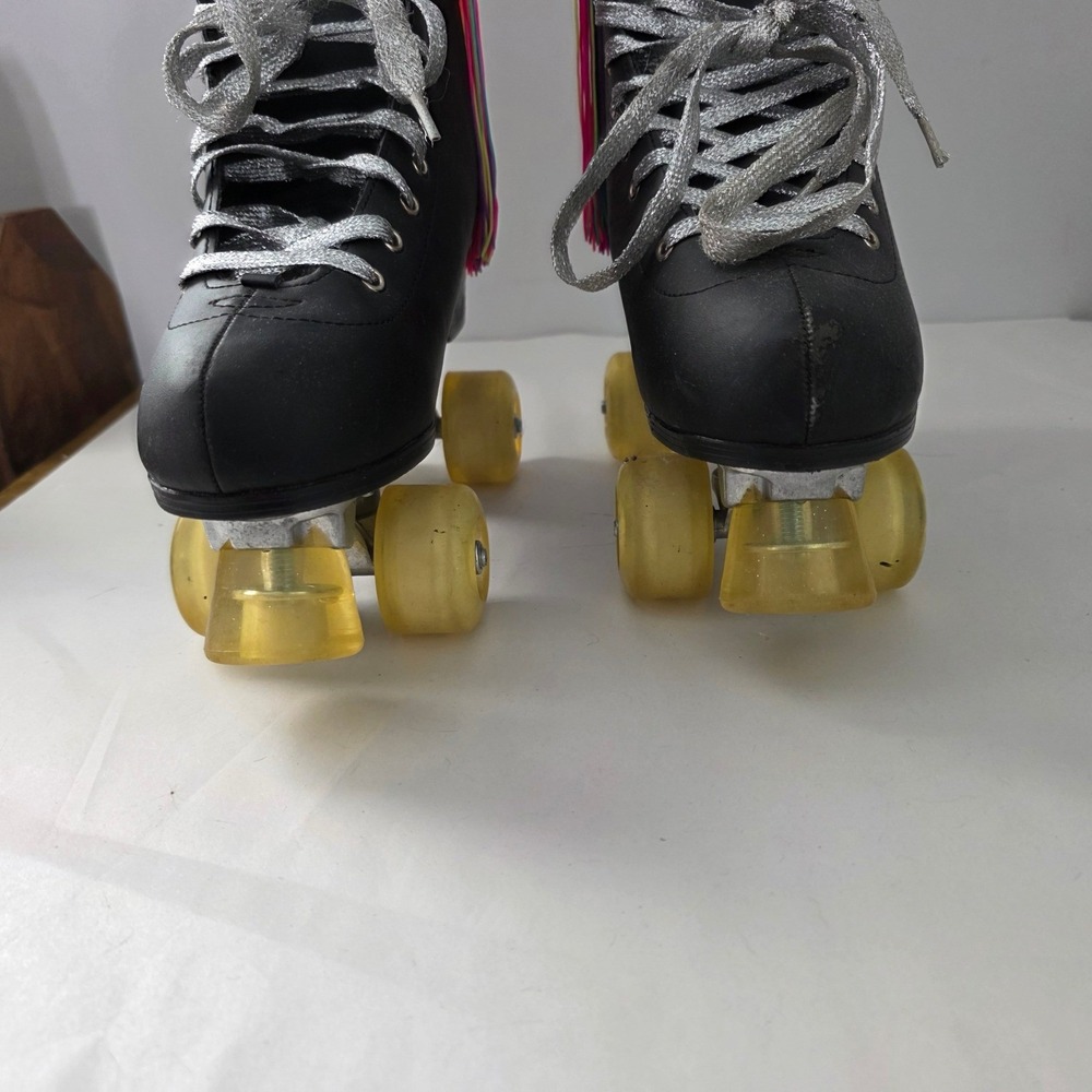Doll Kills Black Quad Roller Skates Neon Rainbow Fringe Silver Laces  Sz 8 - Picture 6 of 14